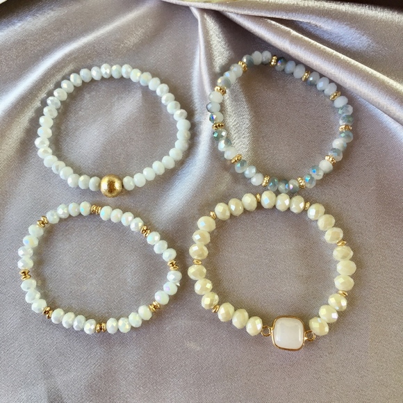 4-piece Shimmer Stone Creamy White Bracelet Set - Picture 4 of 4